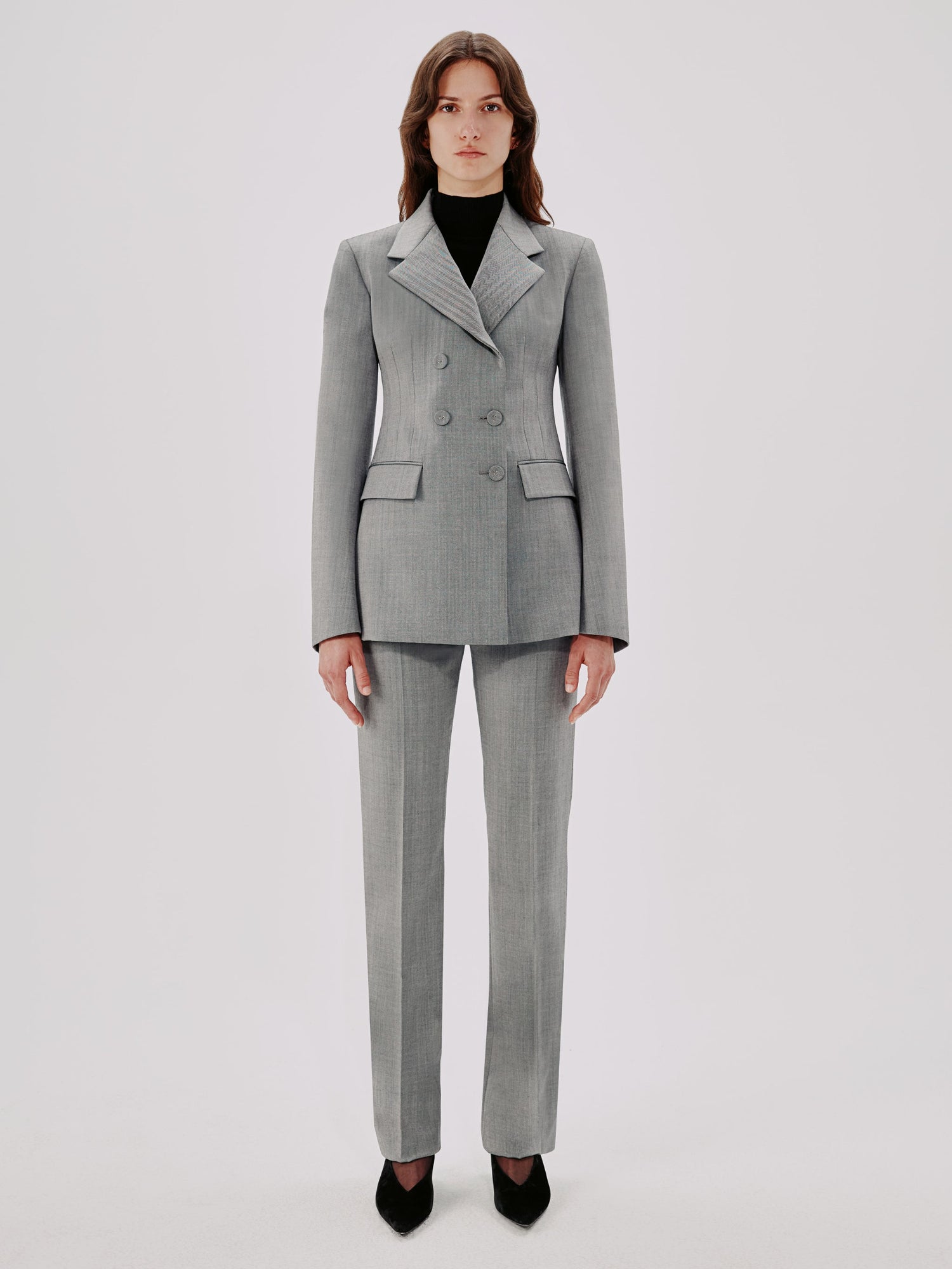 Another Tomorrow Double Breasted Structured Jacket in Black/White – Wool Women's Jacket