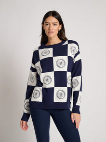 Ellsworth & Ivey | Riley Crewneck Wheel Sweater | True Navy