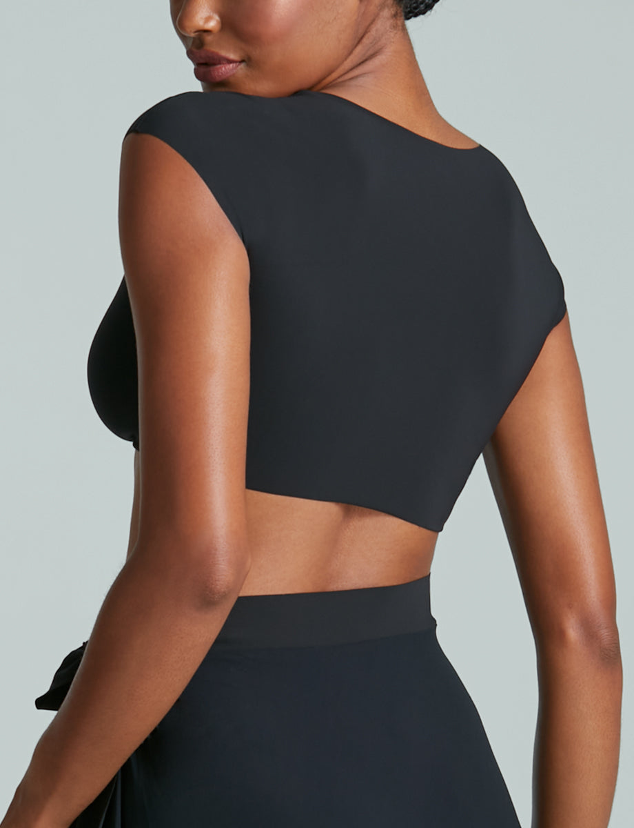 Classic Wrap Cover Up Crop Top::Black::Back