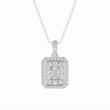 Womens | Halo Pendant Necklace | 14K White Gold | 1 CTW Emerald Cut Natural Diamond | D-I-I1-I2