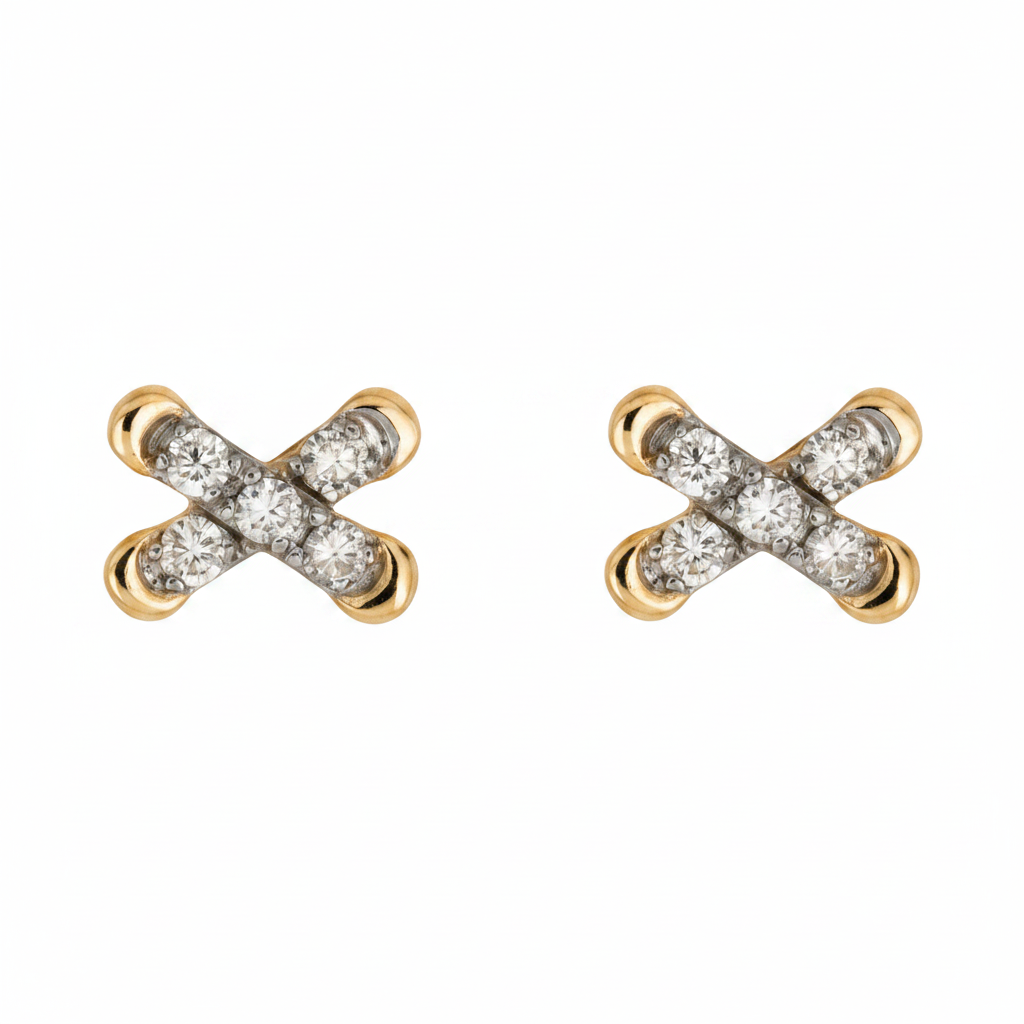 Cross Stitch Studs | 10K Yellow Gold | 0.15 CTW (Approx) White Diamond