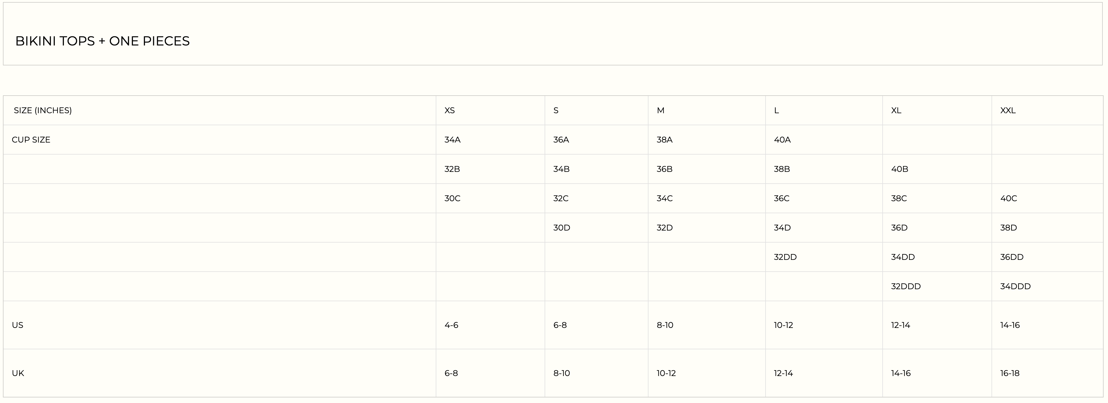 Product size guide