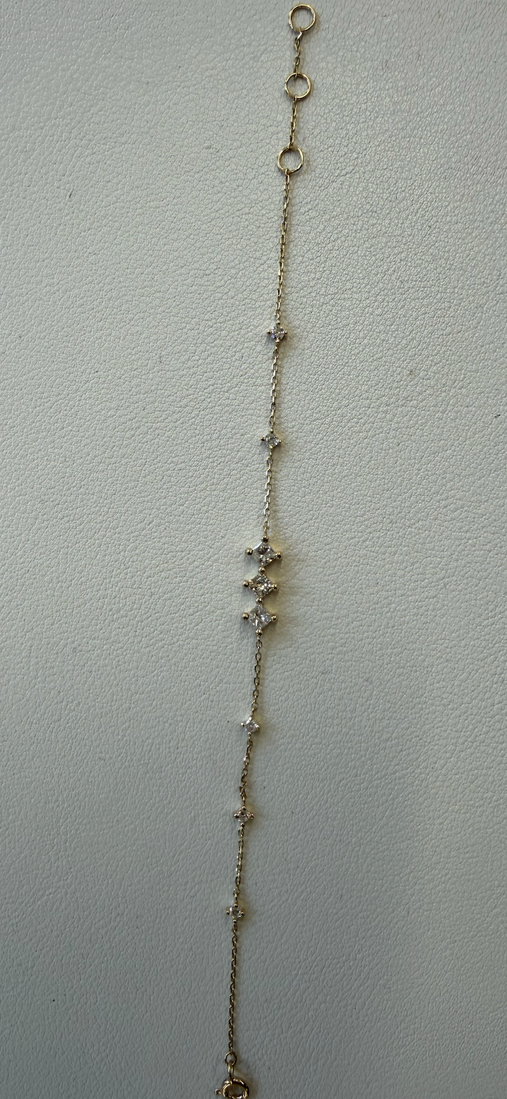 Triple Diamond Drizzle Bracelet | 14K Yellow Gold | Round + Princess White Diamond