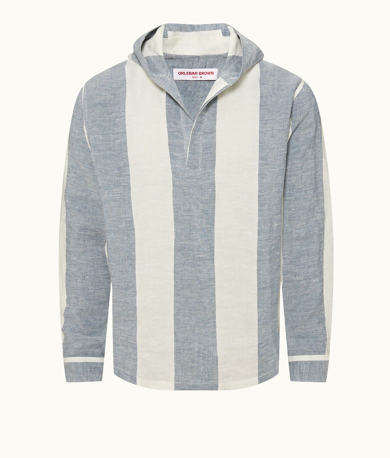 Shanklin Relaxed Fit Overhead Hooded Stripe Linen Shirt | Bergamo Blue/White Stripe