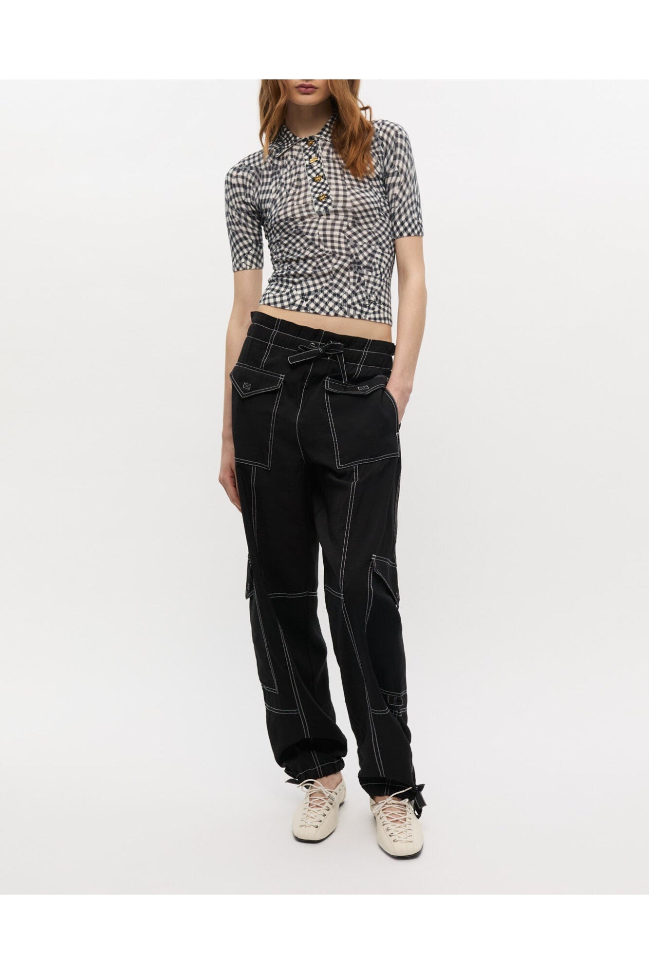 Sheer Cotton Printed Polo Shirt | Black