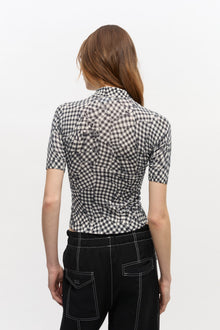 Sheer Cotton Printed Polo Shirt | Black