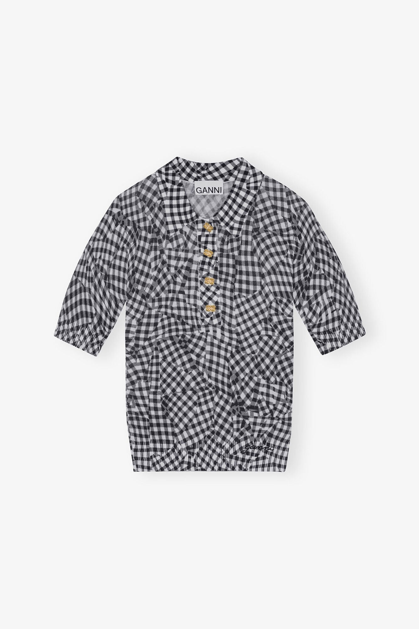 Sheer Cotton Printed Polo Shirt | Black