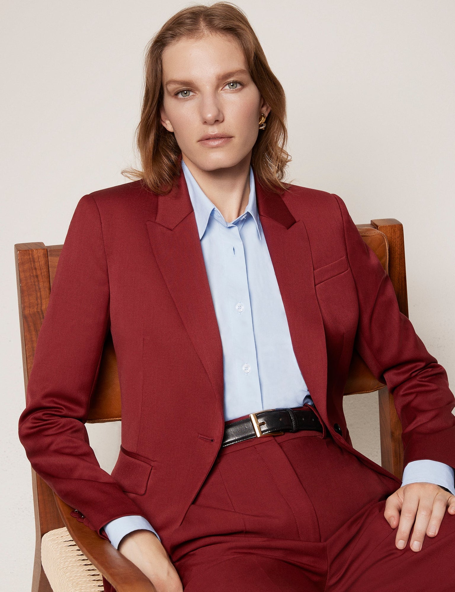Another Tomorrow Single Button Jacket in Maroon – Wool Women's Jacket