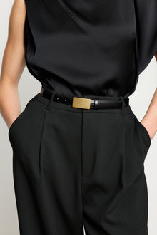 Signet Belt | Black & Brushed 24K Gold
