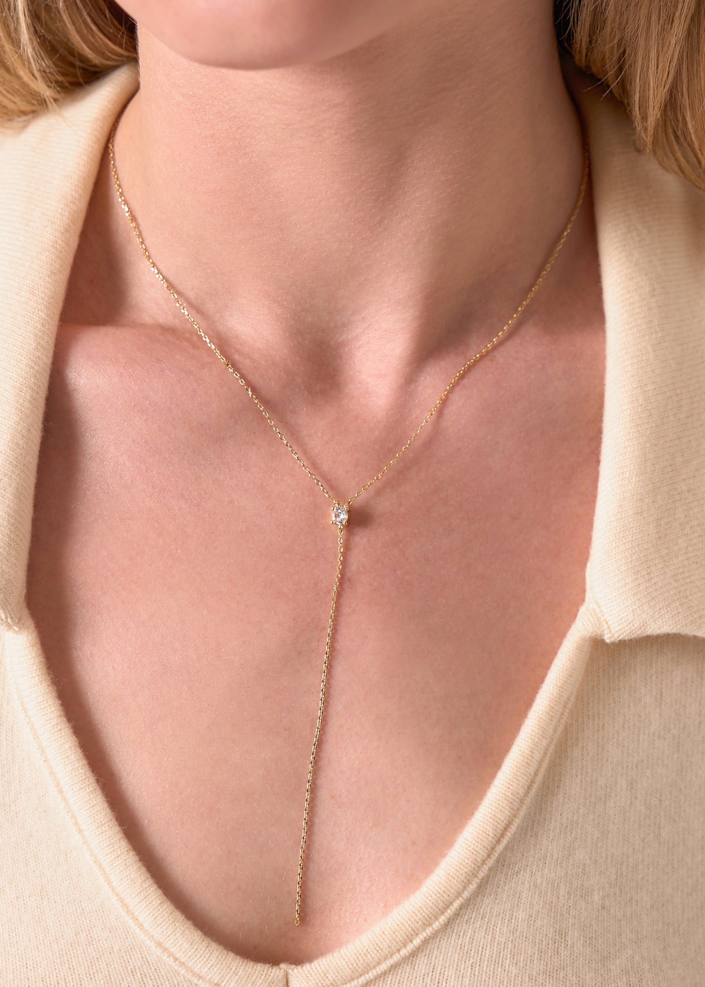 Smith Lariat | Clear Crystal | 14K Gold Plated