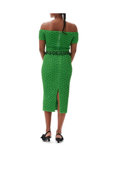 Smocked Satin Off Shoulder Top | Classic Green