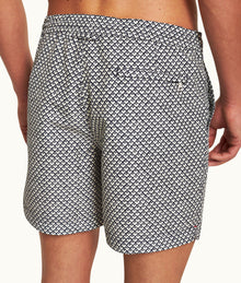 Standard Geo Print Mid-Length Drawcord Swim Shorts | Night Iris/White Sand