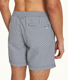 Standard Geo Print Mid-Length Drawcord Swim Shorts | Springfield Blue/White Sand