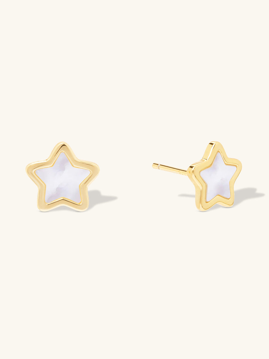 Star Stud Earrings | Mother of Pearl | 14K Gold Plated Brass