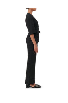 Stretch Seersucker Wrap Blouse | Black