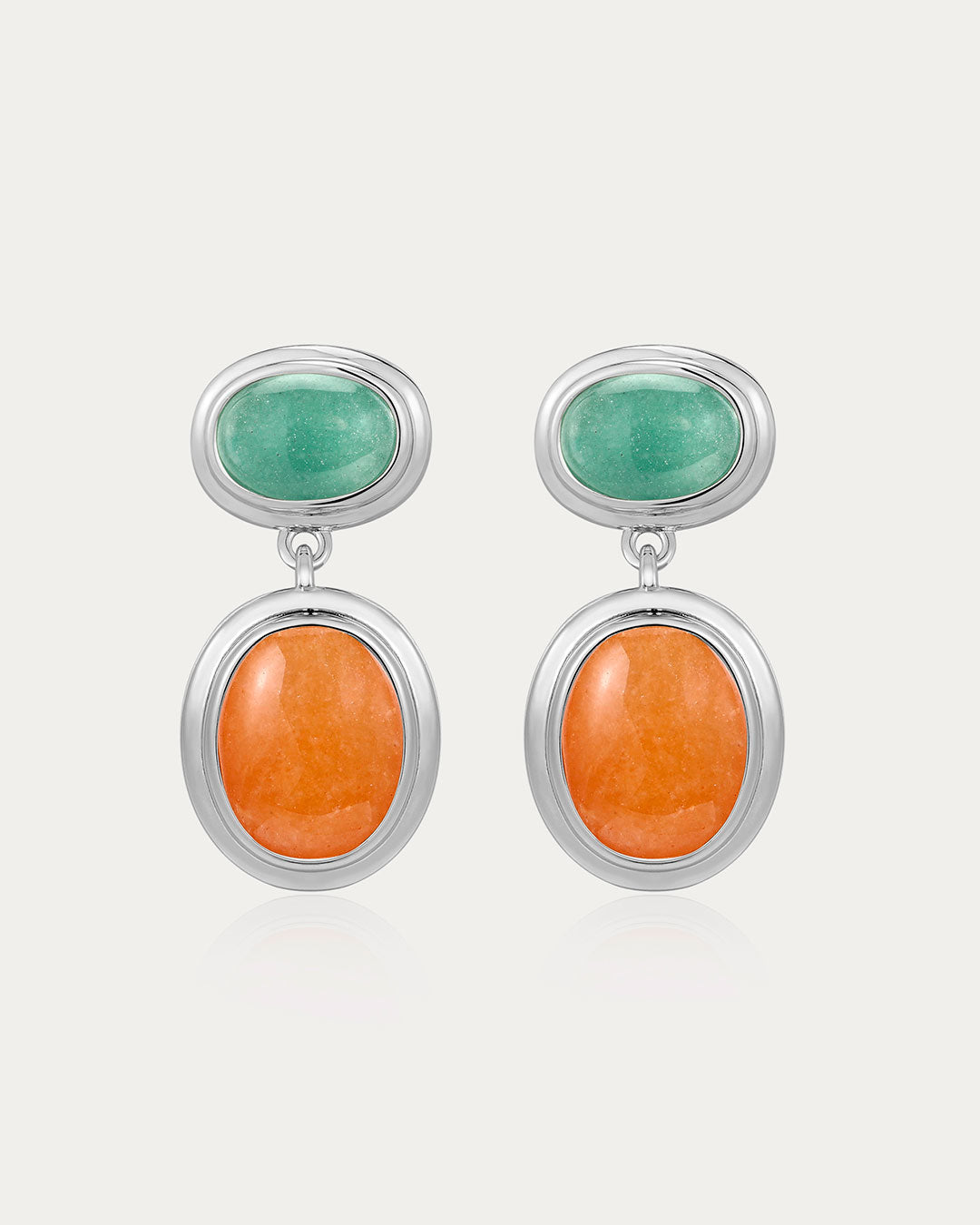 Sunset Double Stone Studs | Silver | Aventurine/Jade