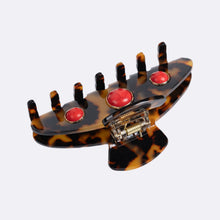 Bezel Stone Hair Clip | Red Stone | Tortoise Brown