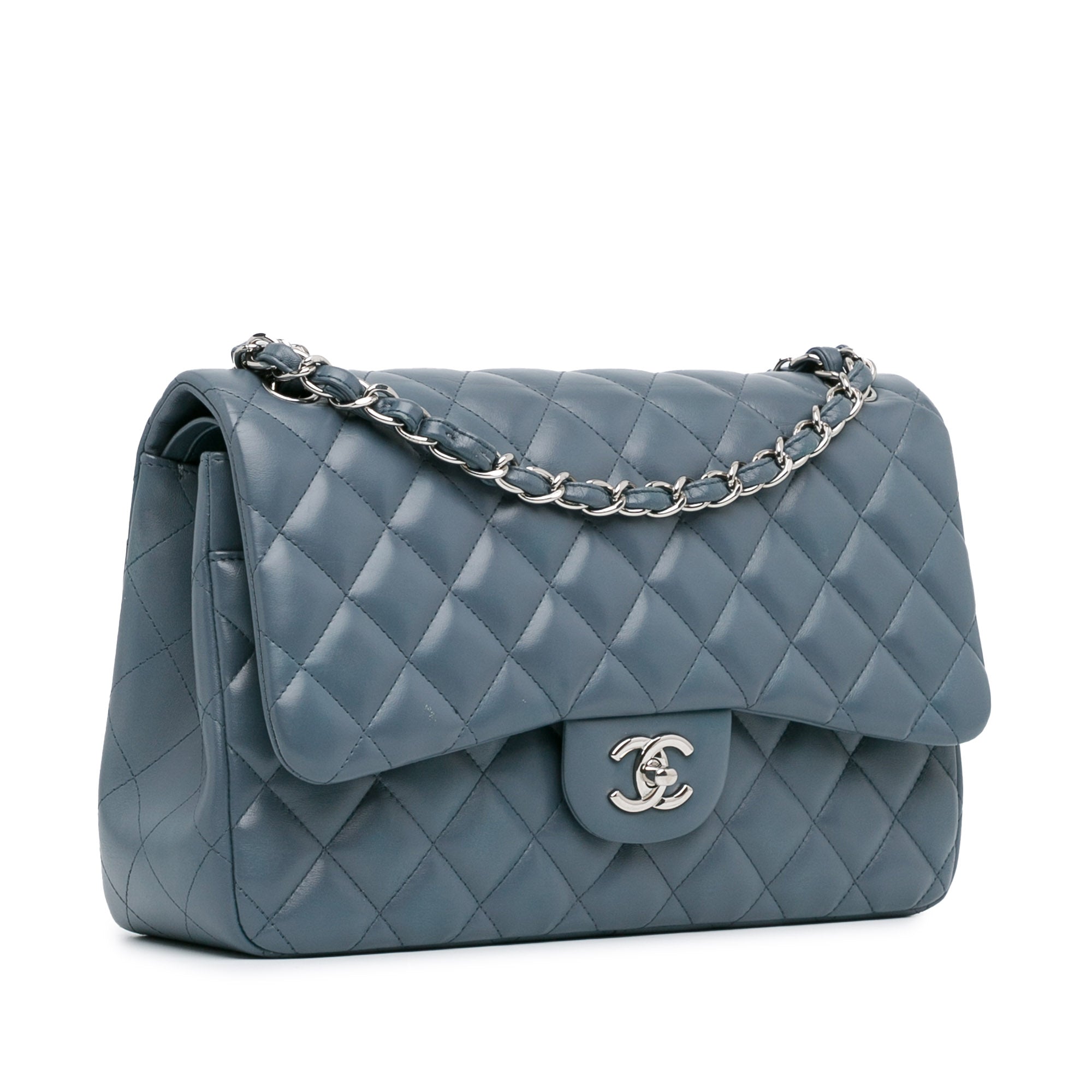 Chanel | Pre-Owned Jumbo Classic Lambskin Double Flap - I | Blue/Dark Blue