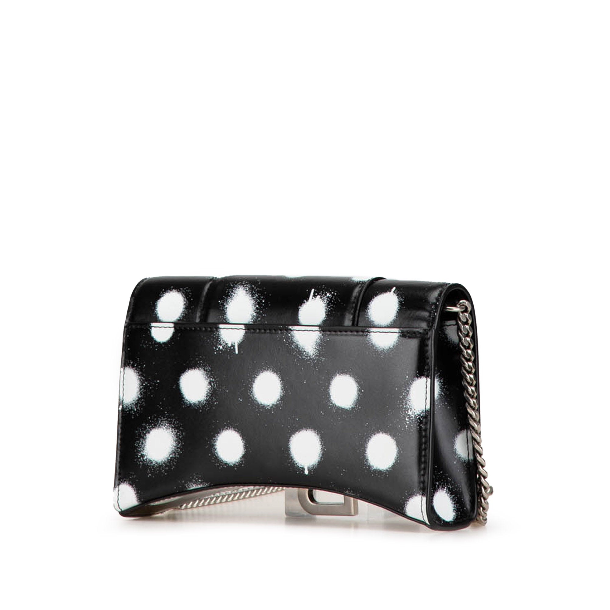Balenciaga | Pre-Owned Shiny Box Calfskin Polka Dot Hourglass Wallet On Chain | Black