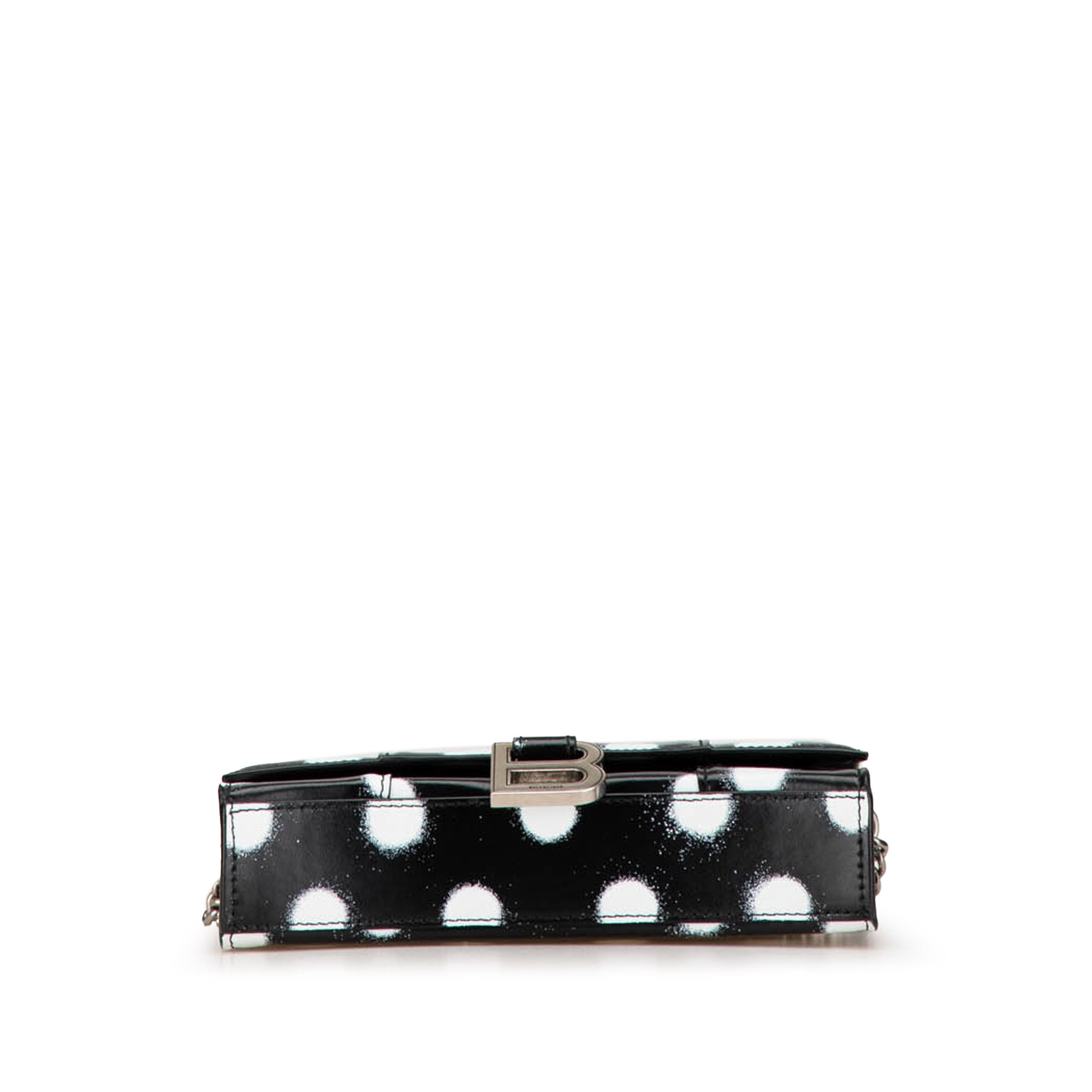 Balenciaga | Pre-Owned Shiny Box Calfskin Polka Dot Hourglass Wallet On Chain | Black