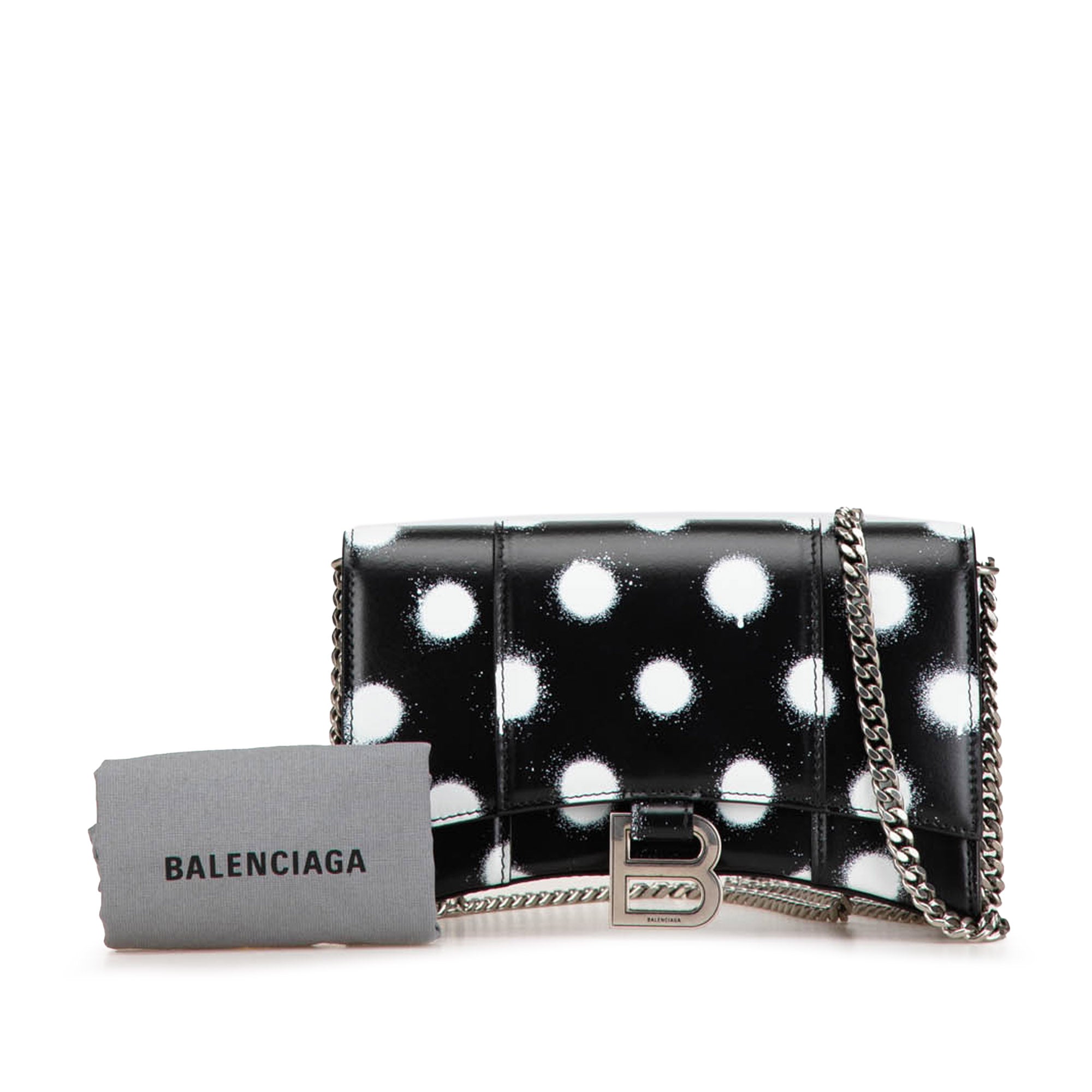 Balenciaga | Pre-Owned Shiny Box Calfskin Polka Dot Hourglass Wallet On Chain | Black