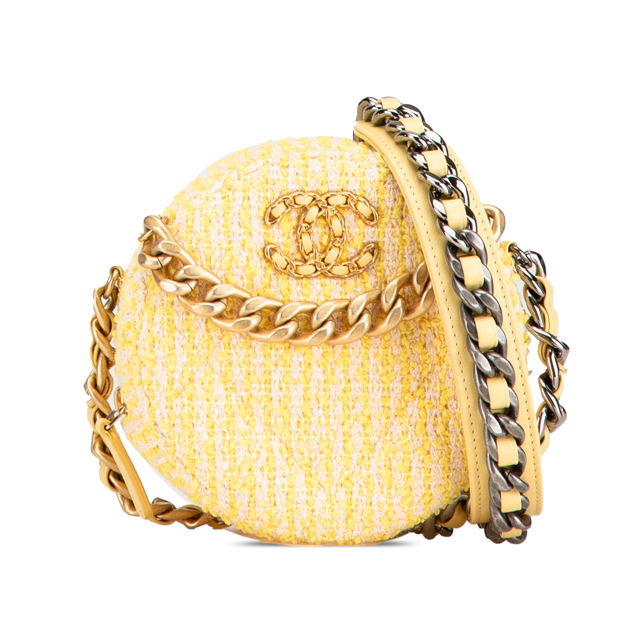 Chanel | Pre-Owned Tweed 19 Round Clutch with Chain | Yellow