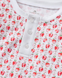 Kid's Pima Snug Fit Pajama Set in Autumn Orchards: two-piece set with long sleeves and pants, featuring a red flower pattern on a white background with solid white cuffs and neckline.