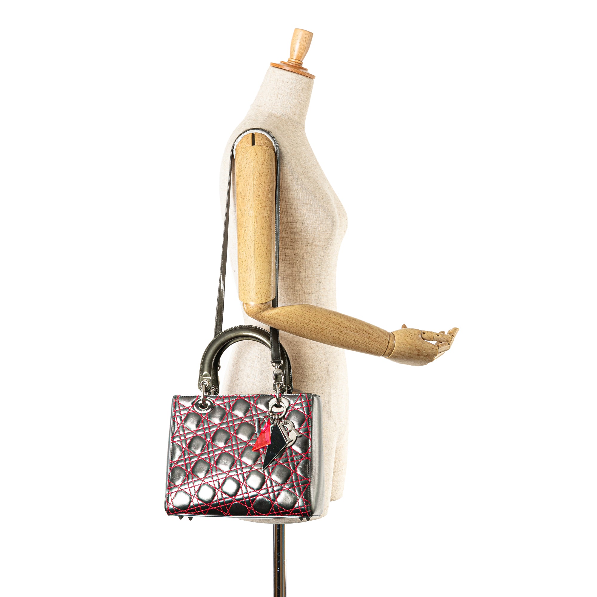 Dior | Pre-Owned Anselm Reyle Medium Metallic Lambskin Cannage Lady - II | Gray/Dark Gray