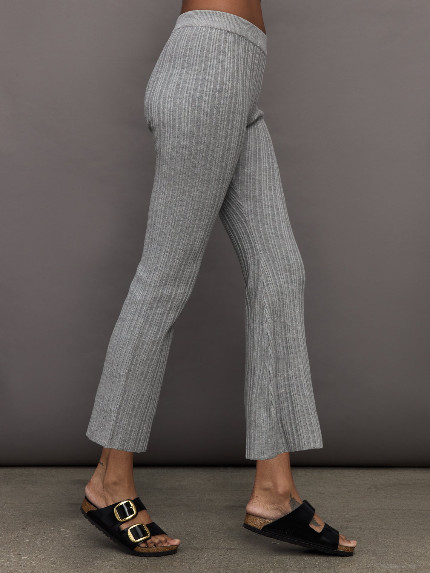 Theo The Label | Pallas Rib Knit Bootcut Pant | Heather Grey