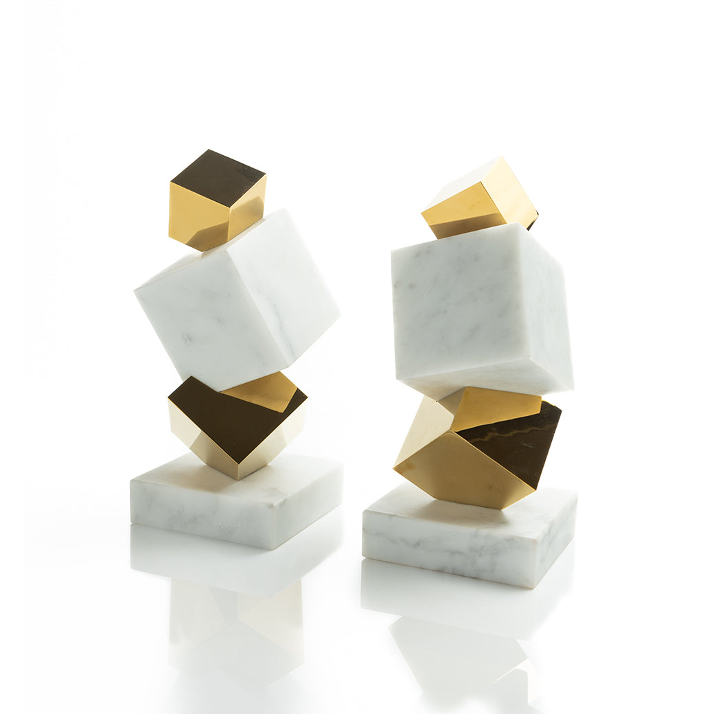 Torre Bookend/Objet | Gold-Plated Aluminum | Italian Carrara Marble