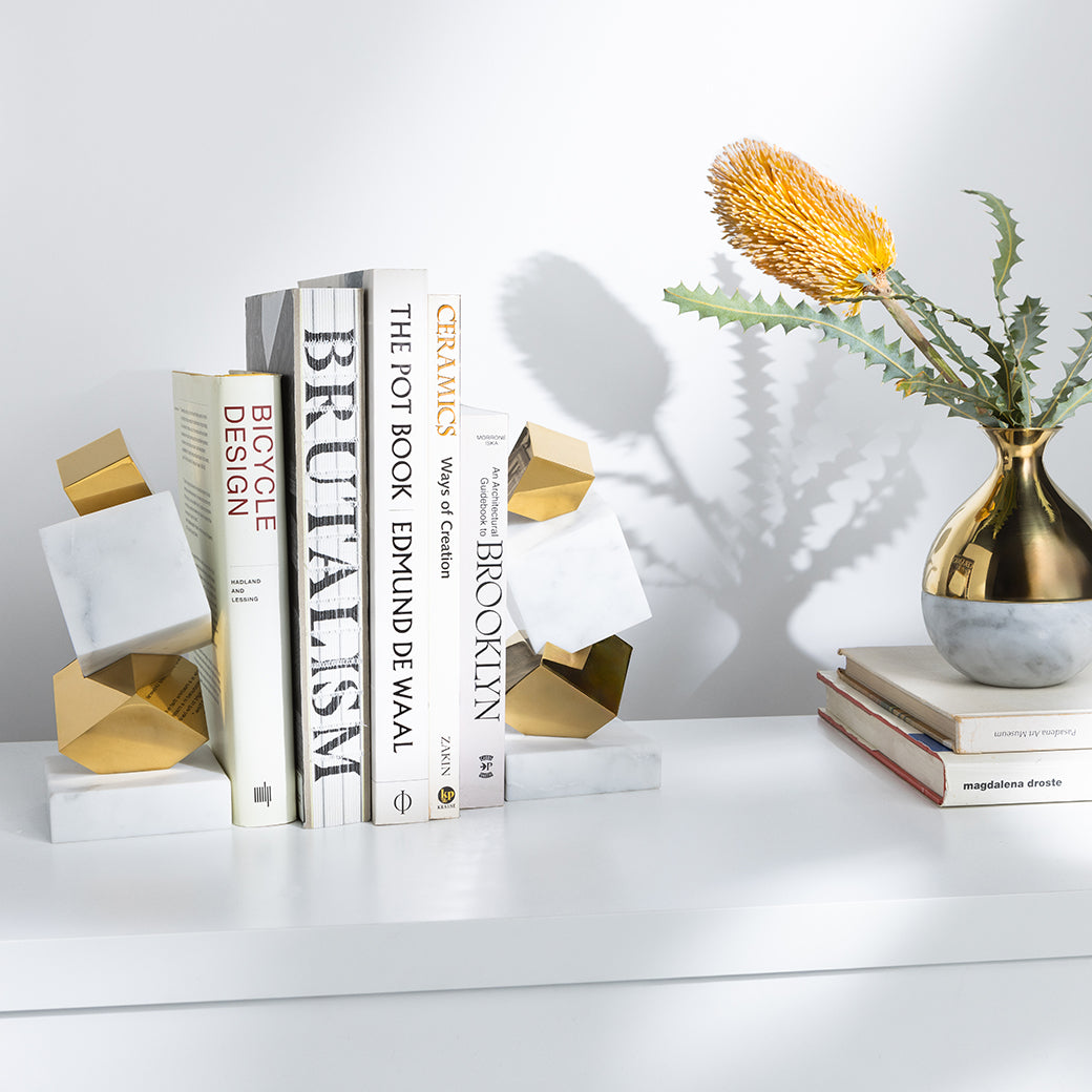 Torre Bookend/Objet | Gold-Plated Aluminum | Italian Carrara Marble