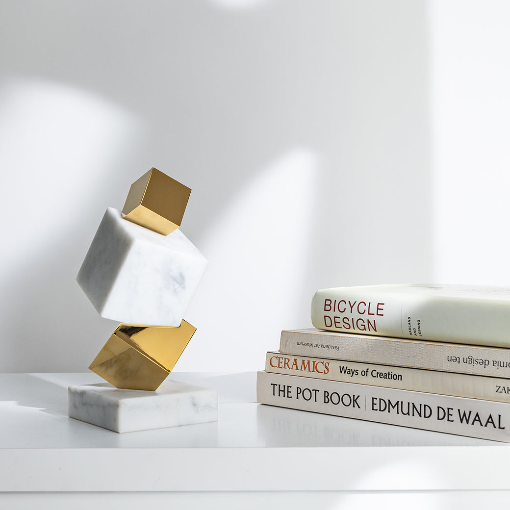 Torre Bookend/Objet | Gold-Plated Aluminum | Italian Carrara Marble