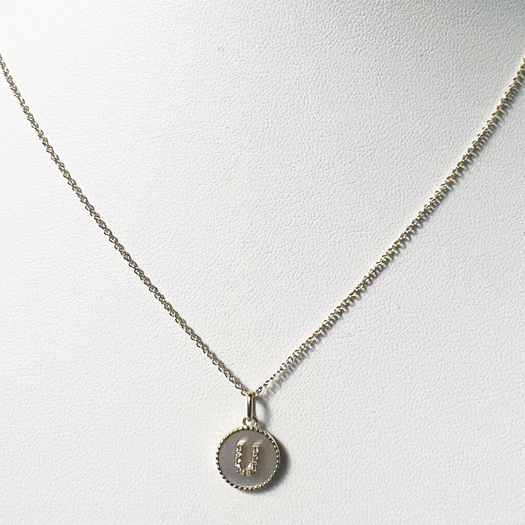 Moonlight Pave Initial Necklace | 10K Yellow Gold | White Pave Diamond/White Mother of Pearl