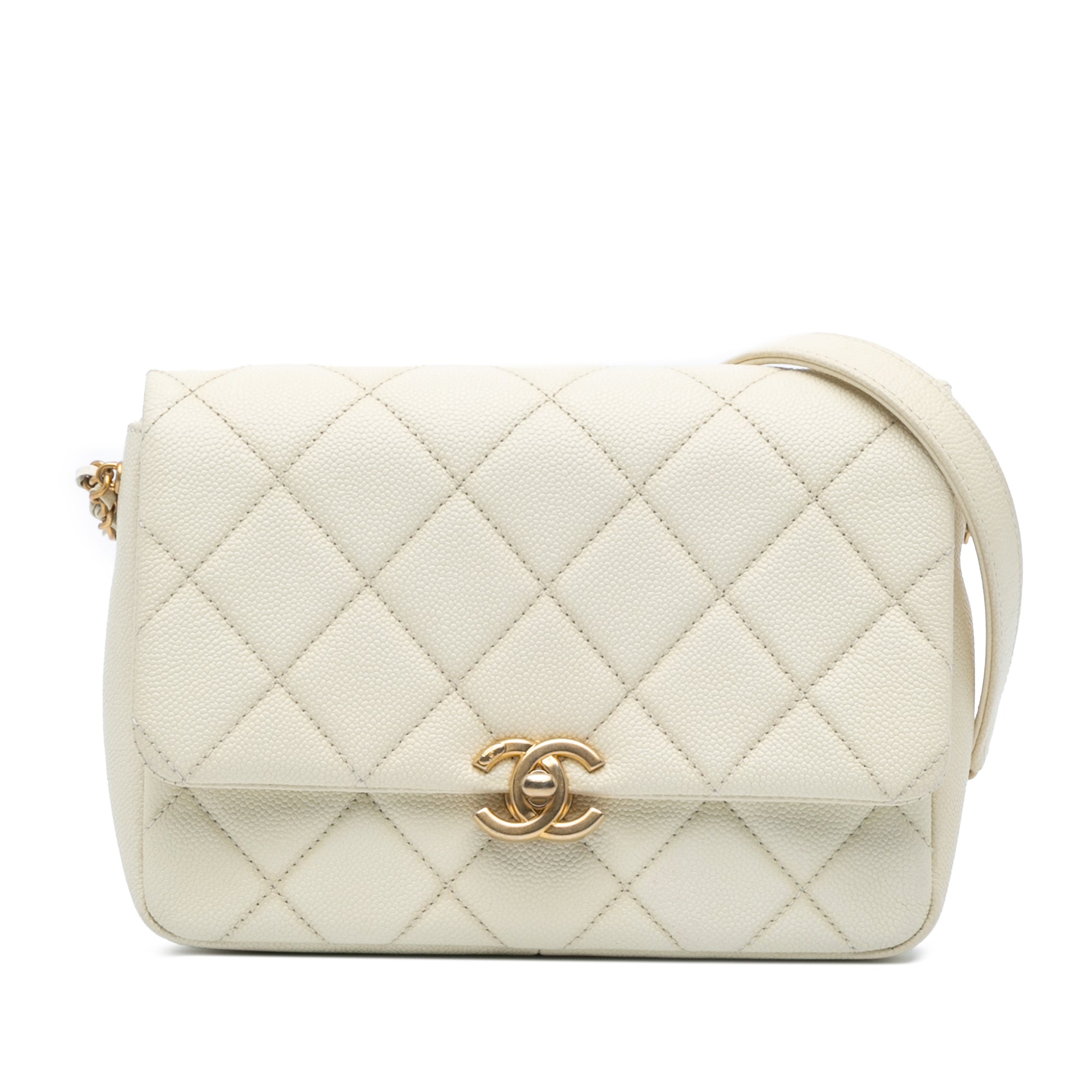 Chanel | Pre-Owned Small Quilted Caviar Chain Melody Flap - I | White/Ivory