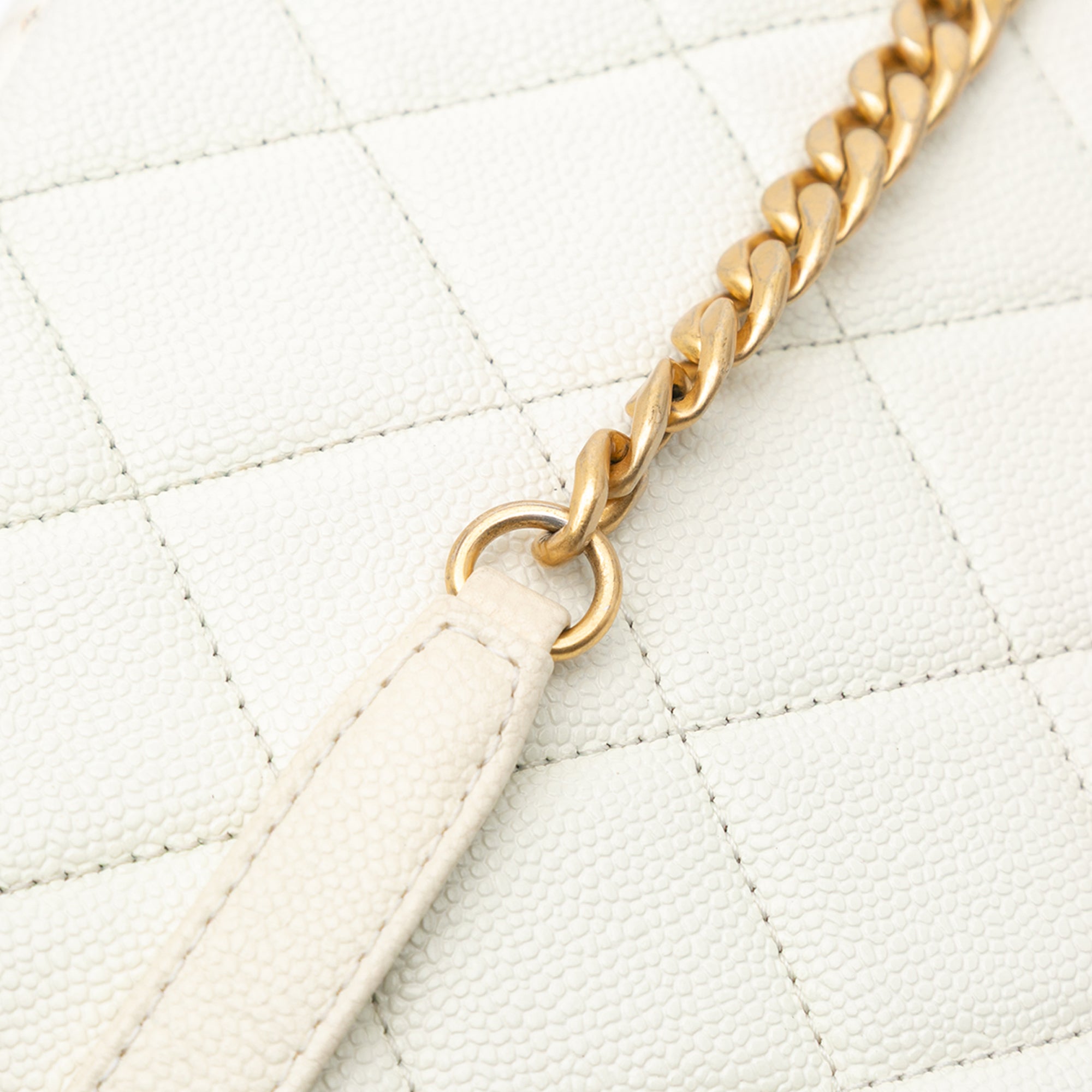 Chanel | Pre-Owned Small Quilted Caviar Chain Melody Flap - I | White/Ivory
