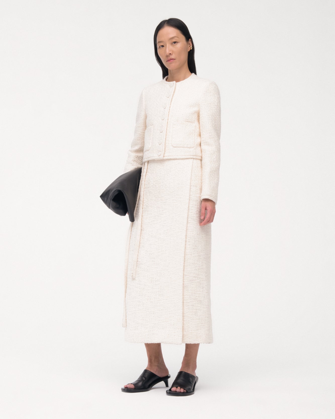 Another Tomorrow Tweed Wrap Skirt in Cream – Cotton Women's Skirt