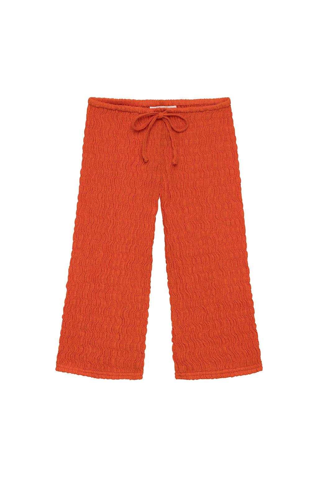 Tangerine textured mini drawstring pant with wavy pattern and adjustable waist tie.