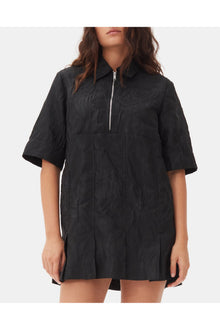 Textured Cloque Pleated Mini Dress | Black