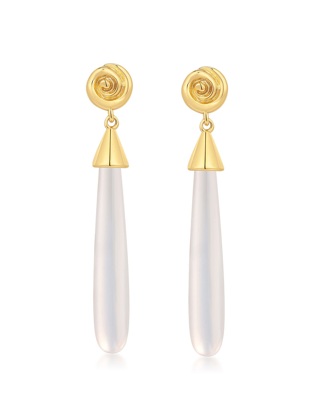 The Coquille Stone Drop Studs | Gold | White Porcelain
