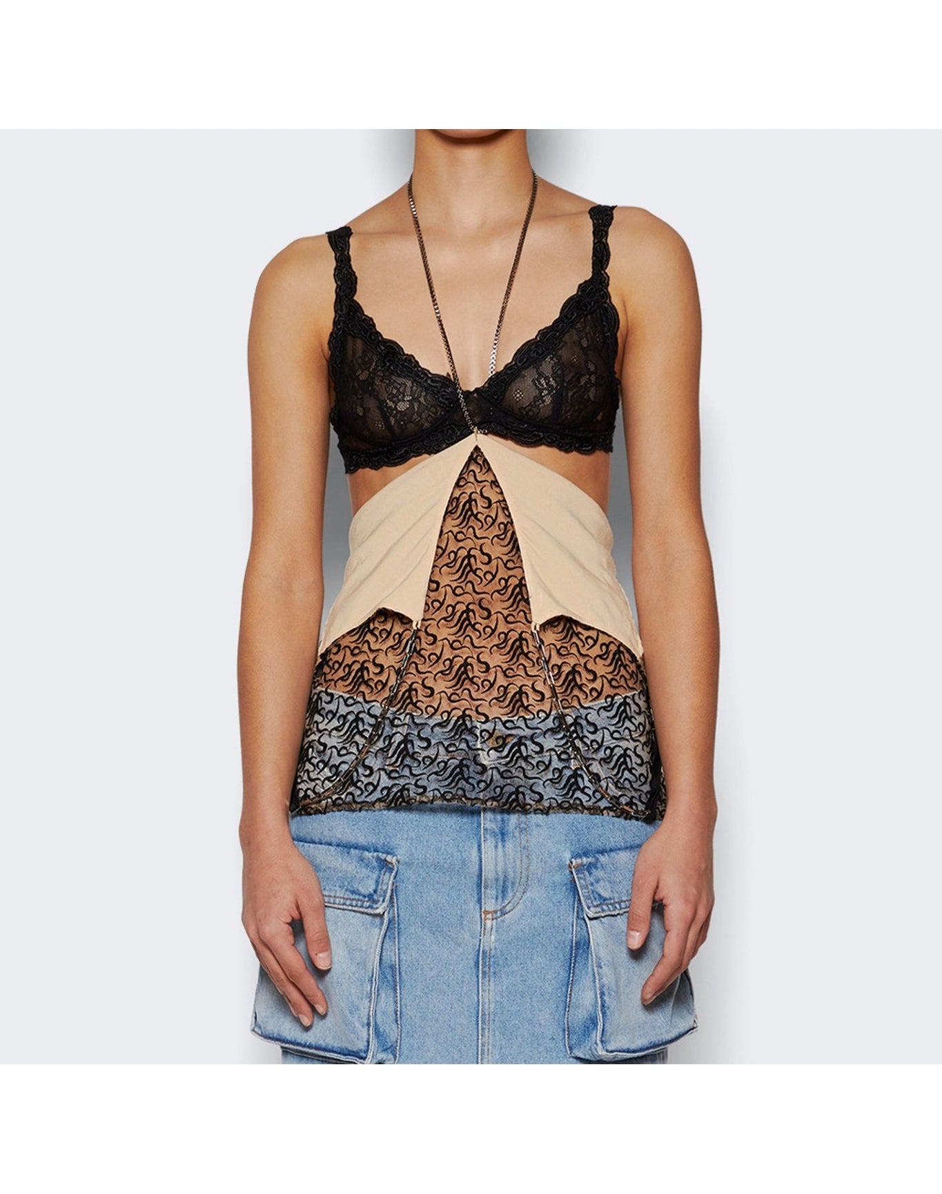 The Attico | Women | Tulle Top With Embroidery | Champagne x Black