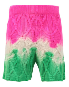 The Elder Statesman | Men | Dip Dye Chunky Cable Shorts | Pink x Ivory x Green