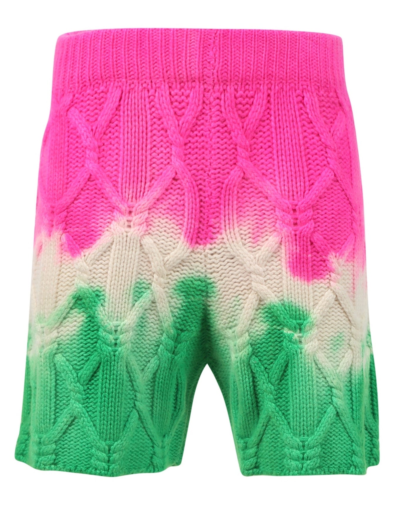 The Elder Statesman | Men | Dip Dye Chunky Cable Shorts | Pink x Ivory x Green