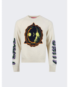 The Elder Statesman | Men | Peace Unity Raglan Crew Sweater | Ivory White