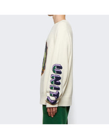 The Elder Statesman | Men | Peace Unity Raglan Crew Sweater | Ivory White