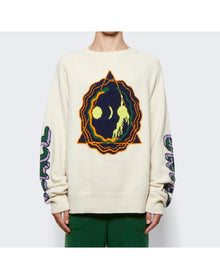The Elder Statesman | Men | Peace Unity Raglan Crew Sweater | Ivory White