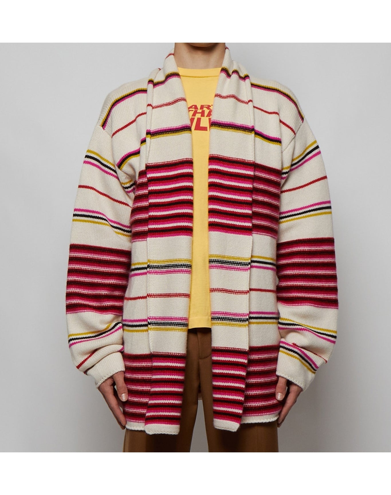 The Elder Statesman | Men | Reverse Stripe Smoking Jacket | Ivory Red x Fuchsia