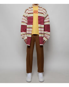 The Elder Statesman | Men | Reverse Stripe Smoking Jacket | Ivory Red x Fuchsia