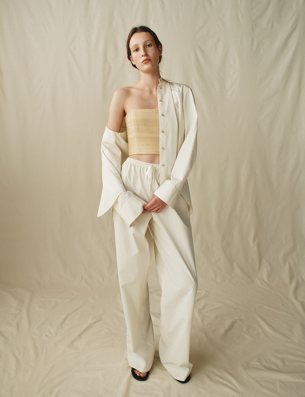 Womens | The Band Top in Silk Basket Weave | Straw