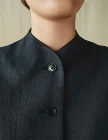 Womens | The Mini Dress in Linen Herringbone | Midnight