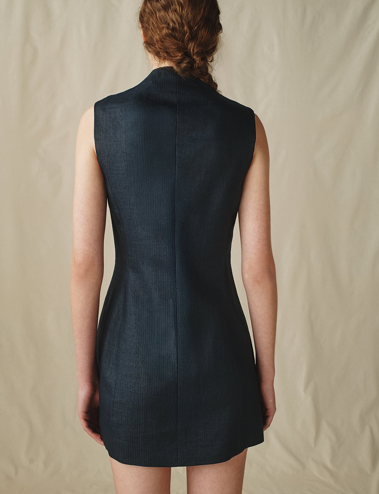 Womens | The Mini Dress in Linen Herringbone | Midnight